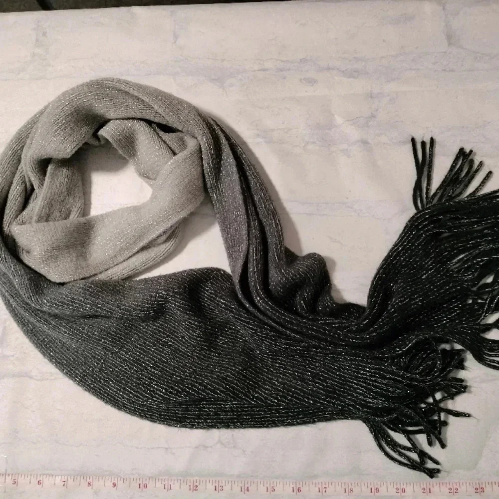 Cejon Women's Scarf Multifunctional Tassel Black Gray Ombre Shimmer